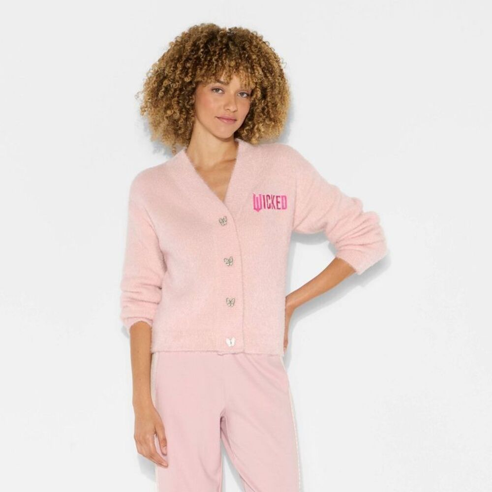 Wicked x Katie Kime Women's Logo Graphic Cardigan - Light Pink L - Picture 2 of 3